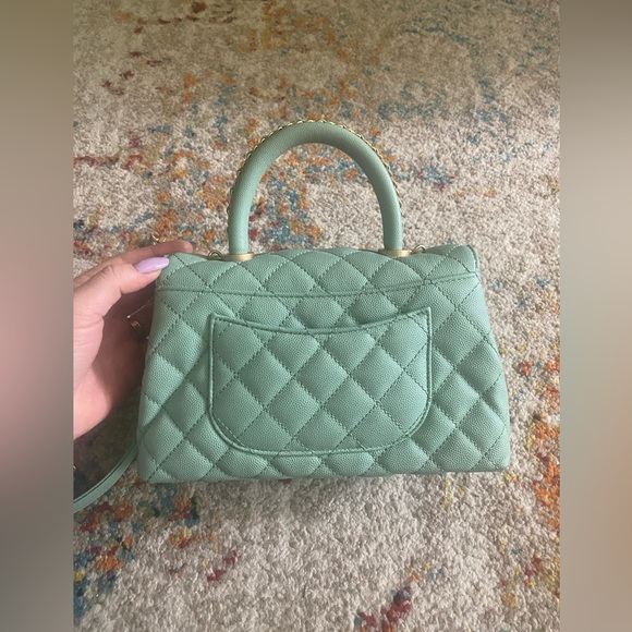 CHANEL Caviar Quilted Coco Chain Handle Flap Light Green - Picture 3 of 13